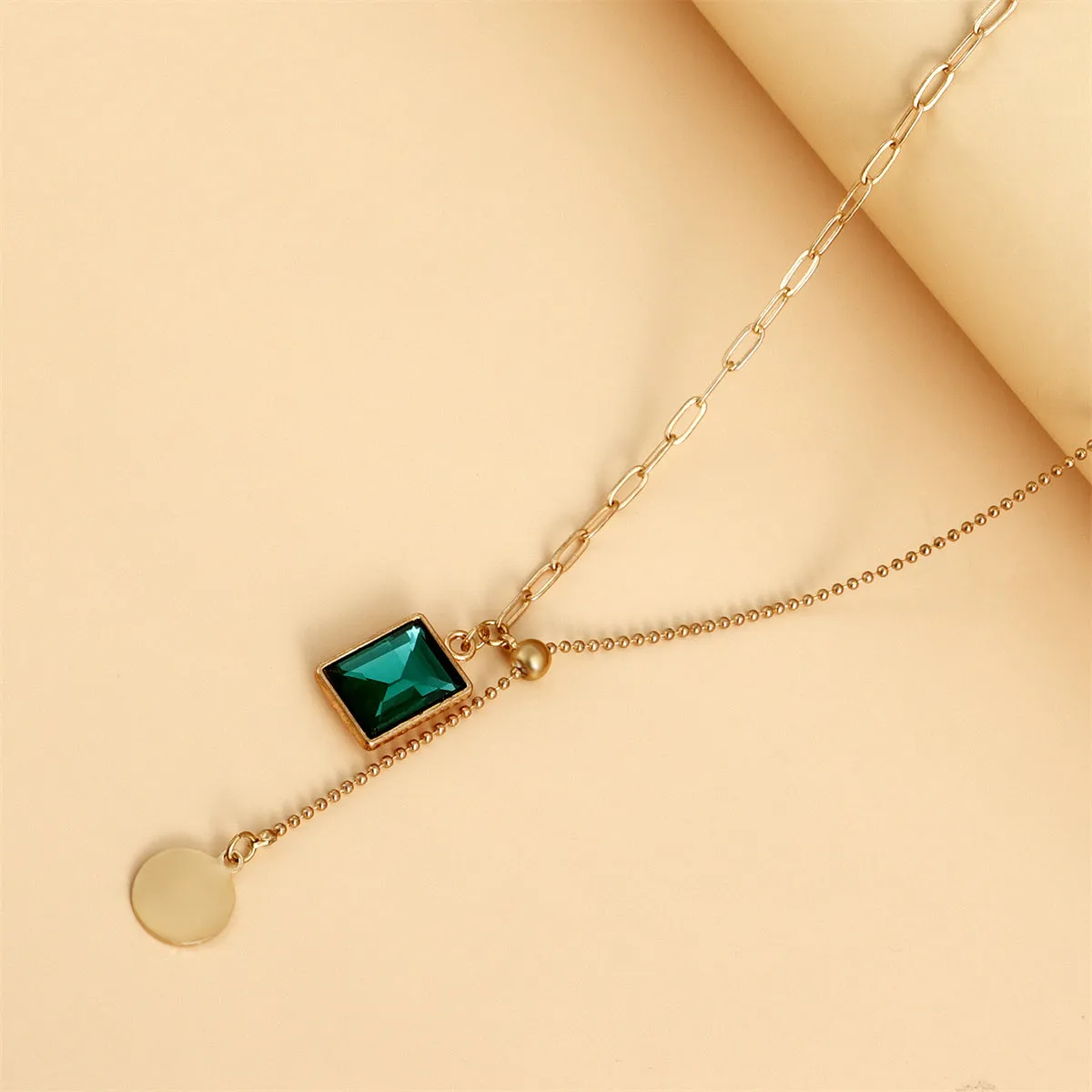 Green Crystal & 18K Gold-Plated Sequin Drop Necklace
