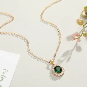 Green Crystal & Cubic Zirconia Oval-Cut Halo Pendant Necklace