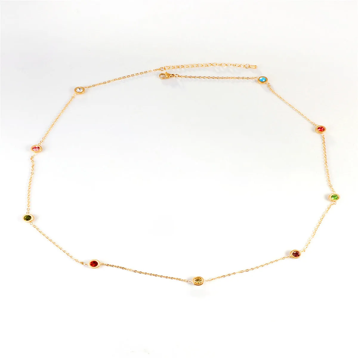 Green Cubic Zirconia & 18K Gold-Plated Round Station Necklace