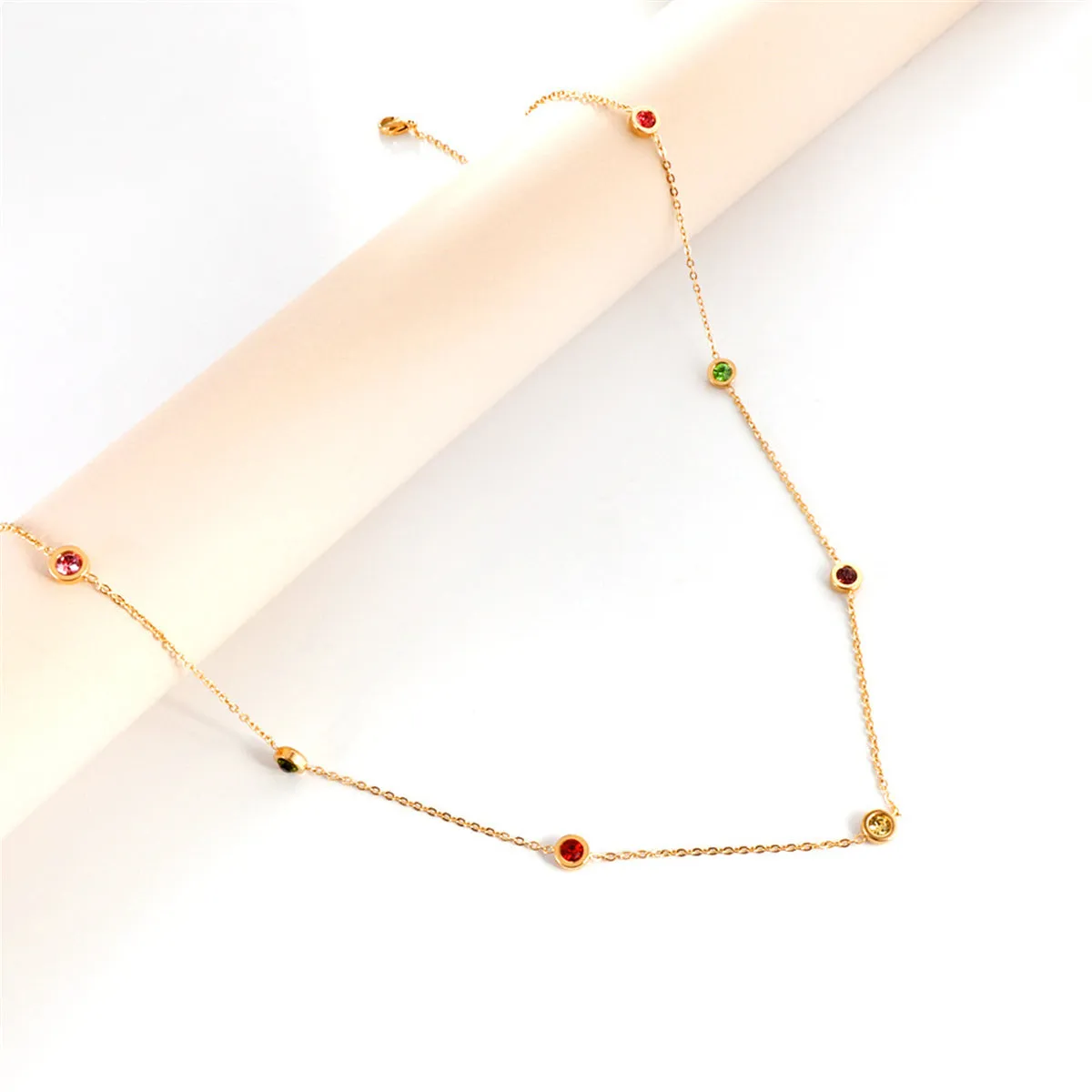 Green Cubic Zirconia & 18K Gold-Plated Round Station Necklace