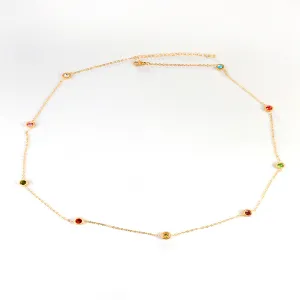 Green Cubic Zirconia & 18K Gold-Plated Round Station Necklace