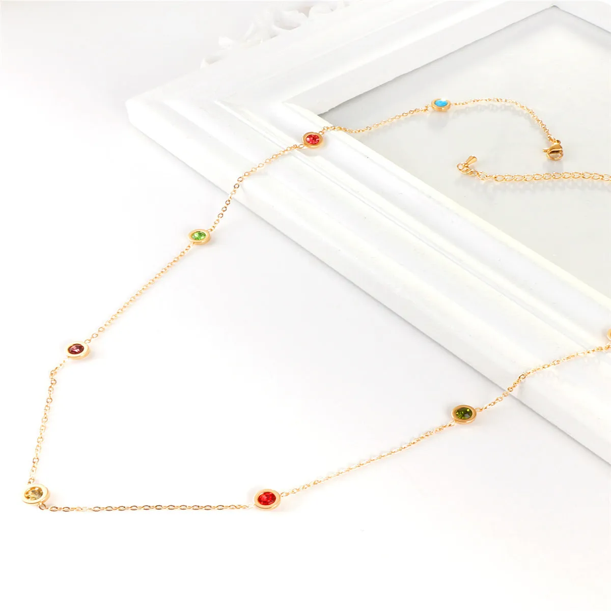 Green Cubic Zirconia & 18K Gold-Plated Round Station Necklace
