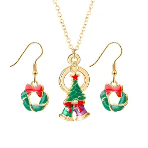 Green Enamel & 18K Gold-Plated Wreath Earrings & Pendant Necklace