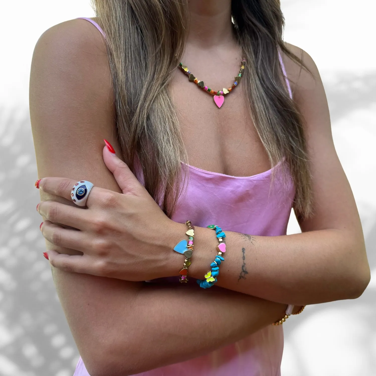 Guardian Blue Topaz & Ruby Evil Eye White Enamel Adjustable Ring
