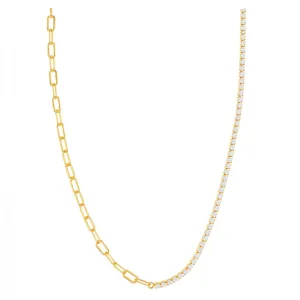 Half Tennis Half Paperclip Necklace