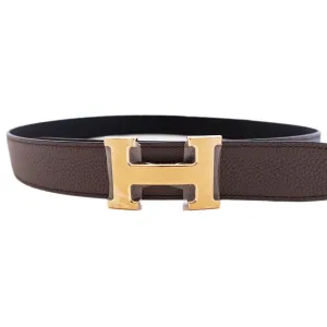 Hermes Etain Grey Black Reversible Constance Gold Belt Kit 32mm 85cm Classic
