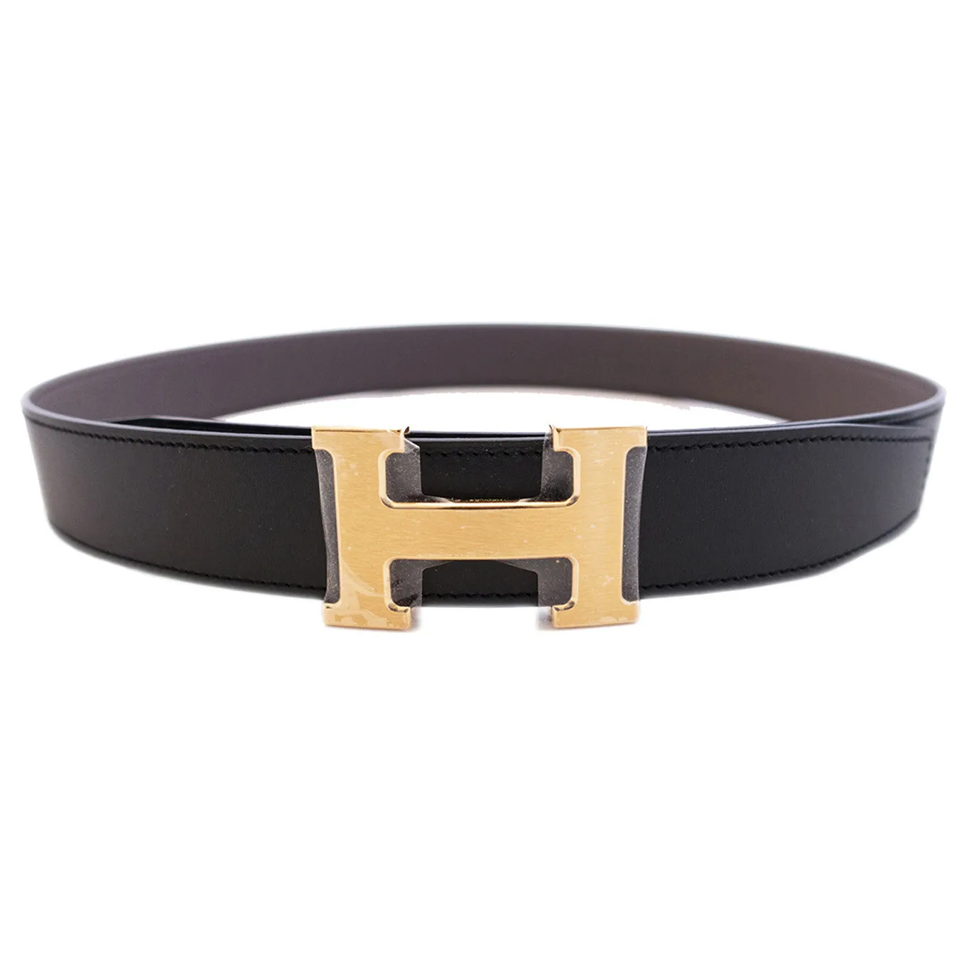 Hermes Etain Grey Black Reversible Constance Gold Belt Kit 32mm 85cm Classic
