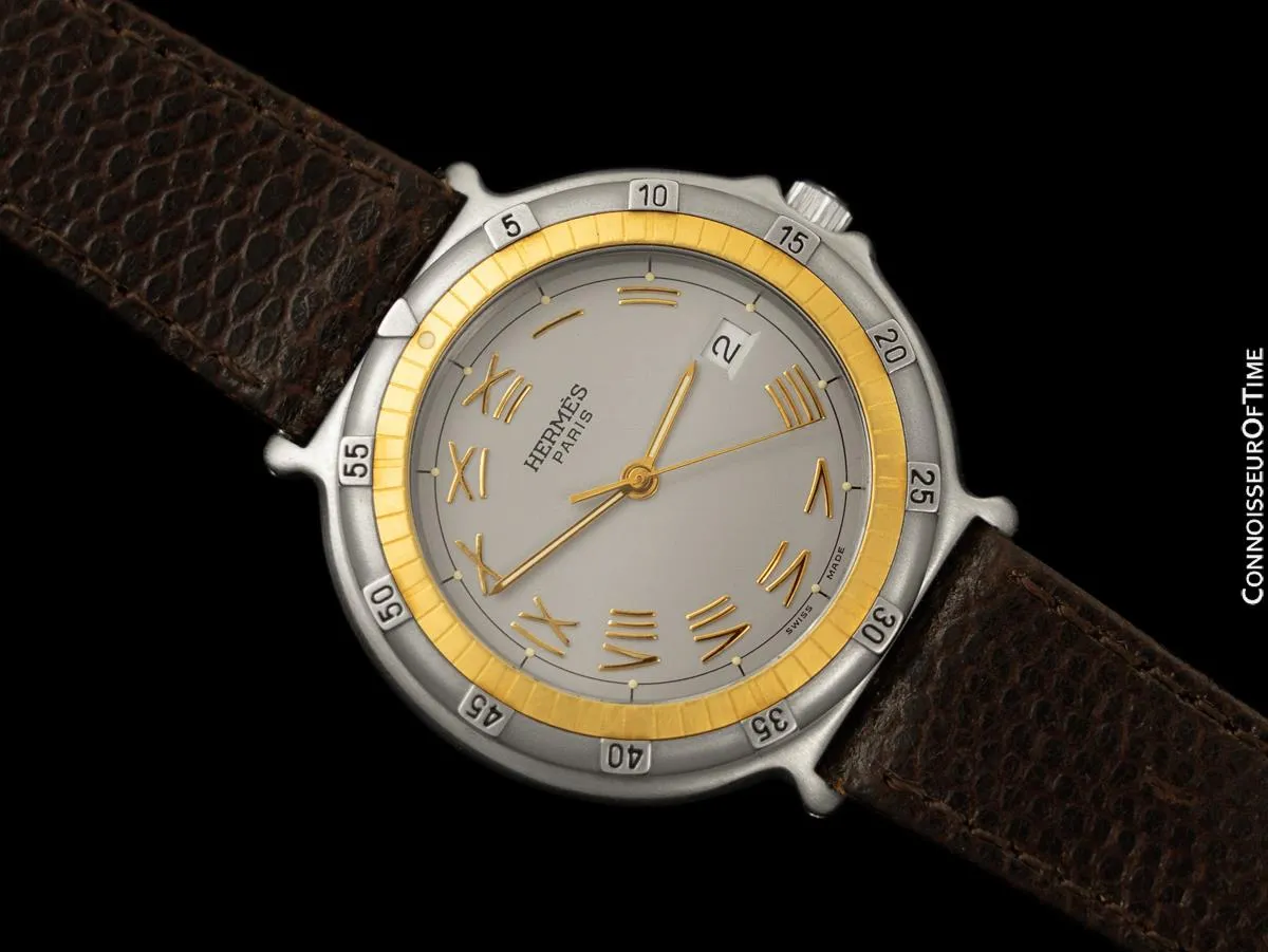 Hermes Mens Full Size Captain Nemo Quartz Divers Watch - Stainless Steel & 18K Gold Plated