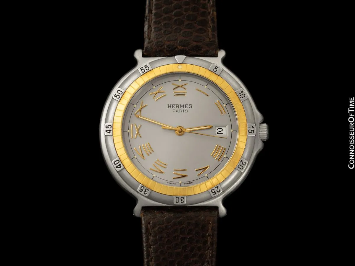 Hermes Mens Full Size Captain Nemo Quartz Divers Watch - Stainless Steel & 18K Gold Plated