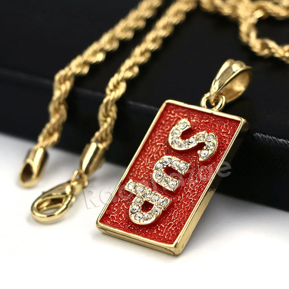 Hip Hop Ice Out Supreme Block Letter Streetwear Red Pendant w/ 4mm 24" Rope Chain