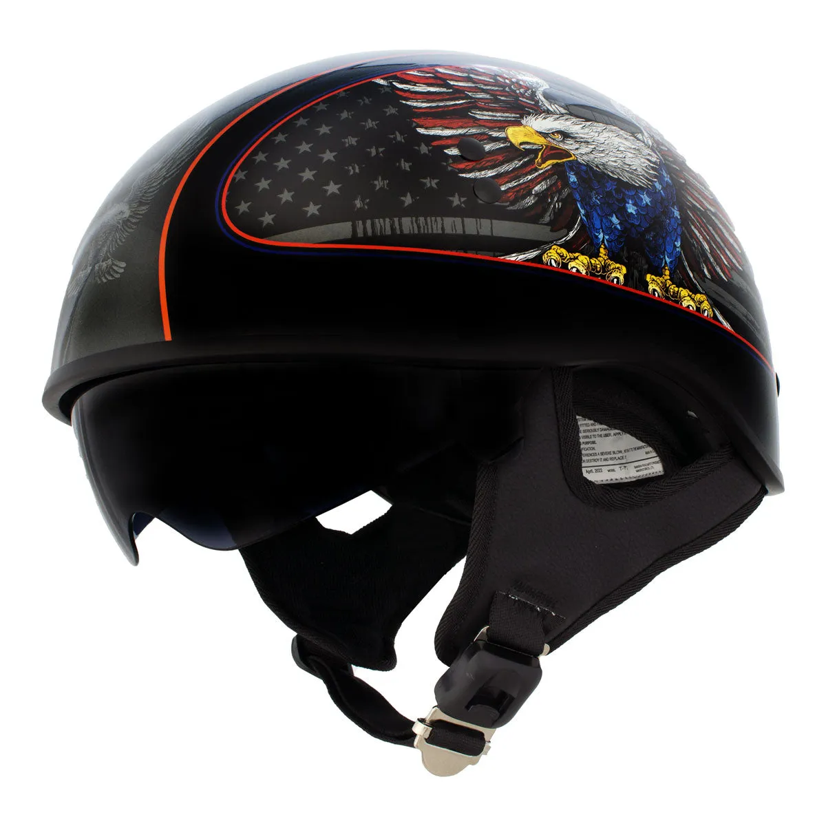HLD1037 Gloss Black 'Up Wing Eagle USA' Advanced DOT Unisex Half Helmet with Drop Down Tinted Visor
