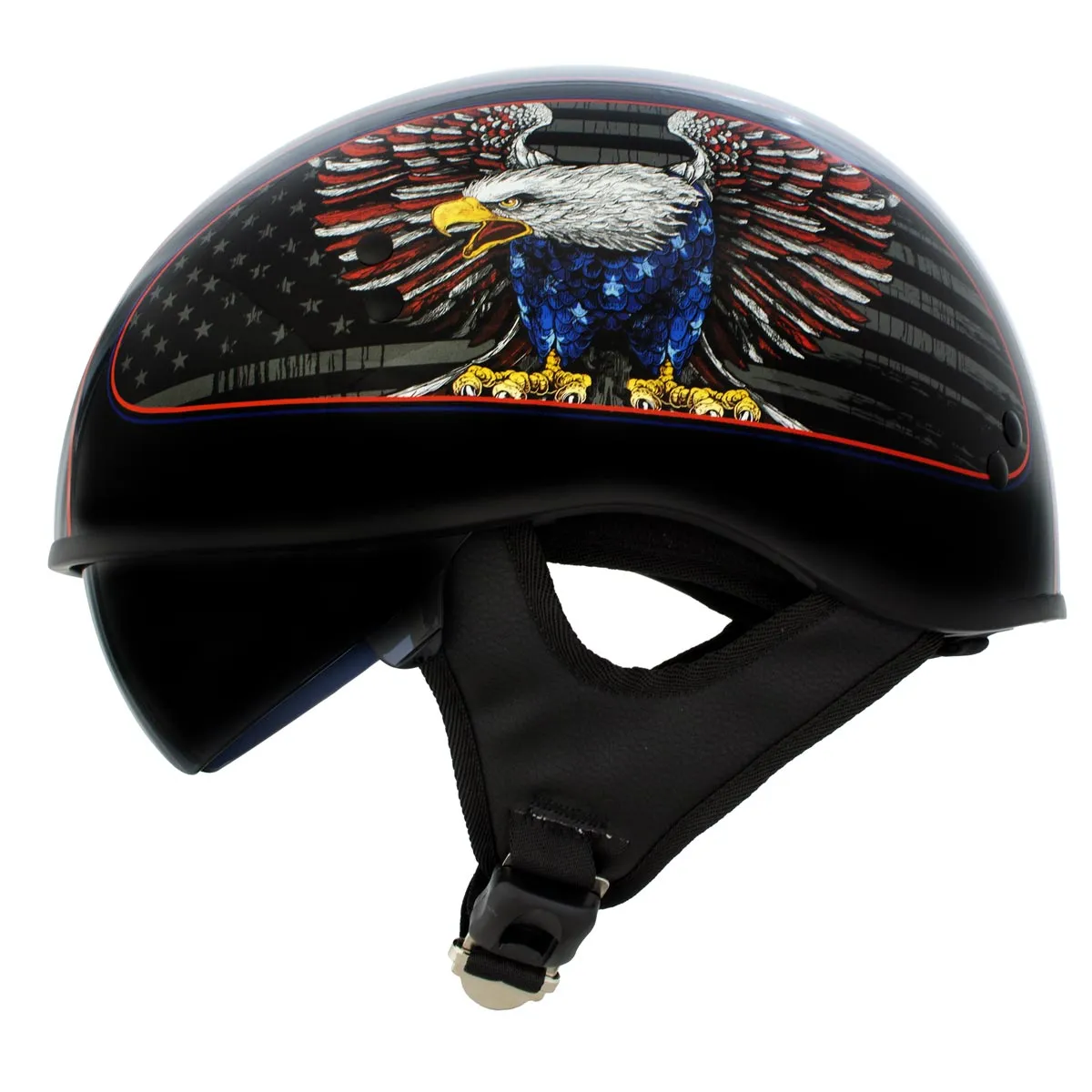 HLD1037 Gloss Black 'Up Wing Eagle USA' Advanced DOT Unisex Half Helmet with Drop Down Tinted Visor