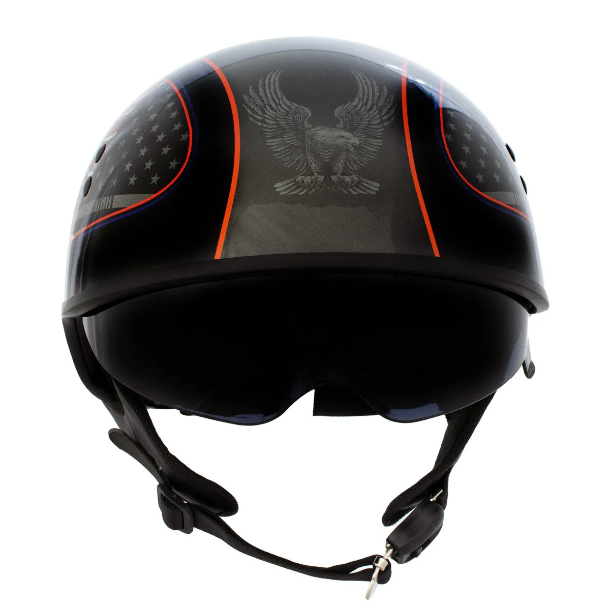 HLD1037 Gloss Black 'Up Wing Eagle USA' Advanced DOT Unisex Half Helmet with Drop Down Tinted Visor