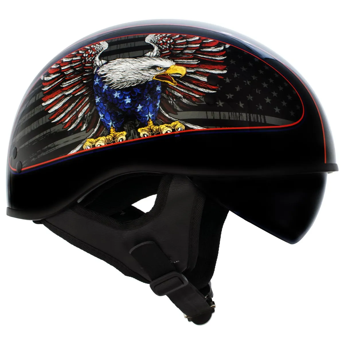 HLD1037 Gloss Black 'Up Wing Eagle USA' Advanced DOT Unisex Half Helmet with Drop Down Tinted Visor