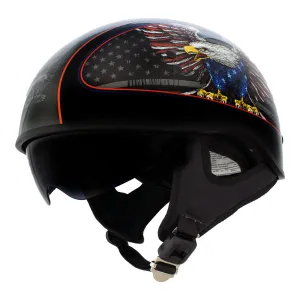 HLD1037 Gloss Black 'Up Wing Eagle USA' Advanced DOT Unisex Half Helmet with Drop Down Tinted Visor
