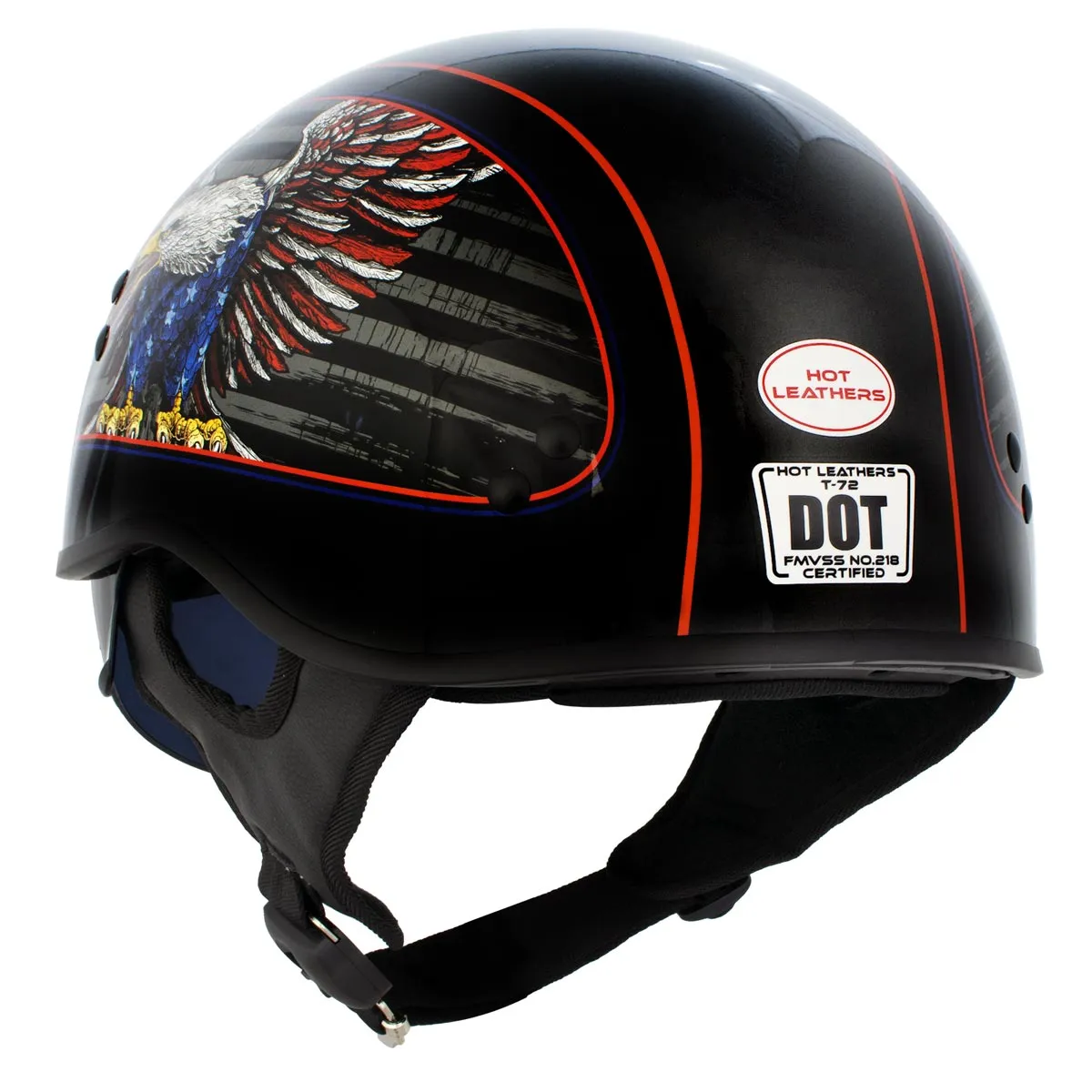 HLD1037 Gloss Black 'Up Wing Eagle USA' Advanced DOT Unisex Half Helmet with Drop Down Tinted Visor