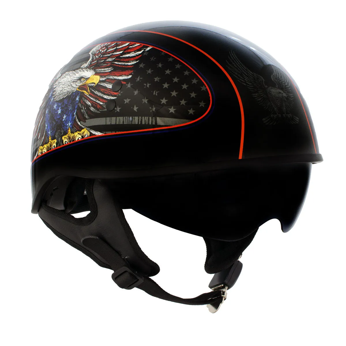 HLD1037 Gloss Black 'Up Wing Eagle USA' Advanced DOT Unisex Half Helmet with Drop Down Tinted Visor