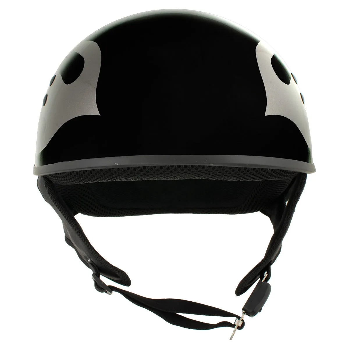Hot Leathers HLD1036 Silver Flames Gloss Black Motorcycle DOT Approved Skull Cap Half Helmet for Men and Women Biker