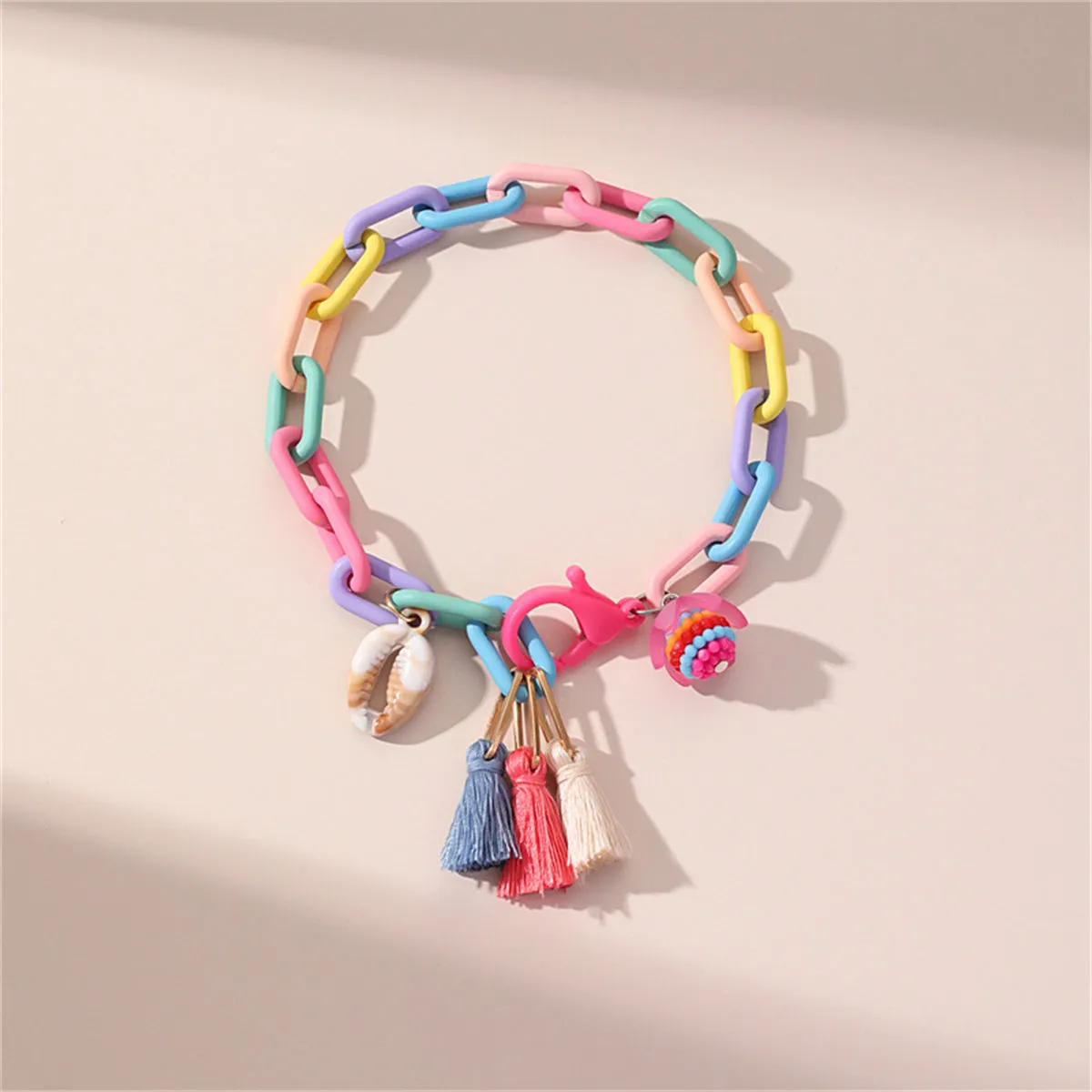 Howlite & Polyster 18K Gold-Plated Multicolor Linked Flower & Tassel Anklet