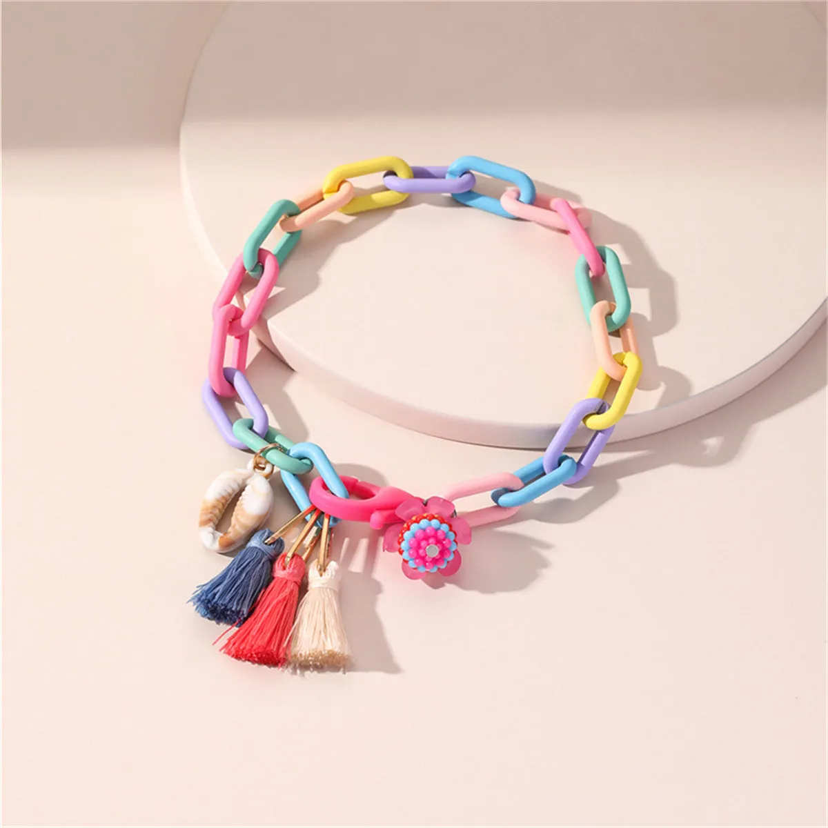 Howlite & Polyster 18K Gold-Plated Multicolor Linked Flower & Tassel Anklet