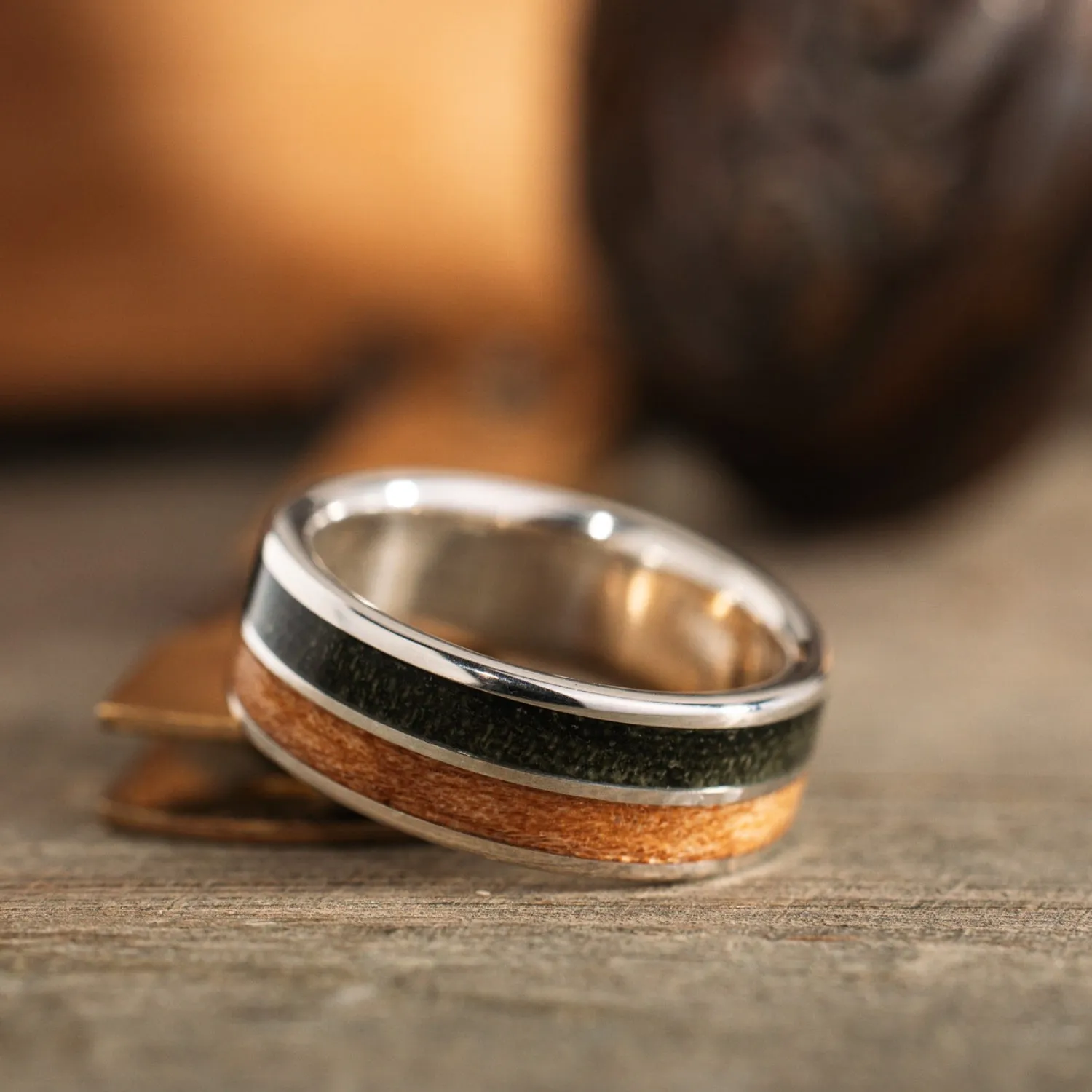 (In-Stock) The Air Force | Men's Silver Wedding Band with Propeller Wood & Air Force Flight Suit - Size 10.75 | 8mm Wide