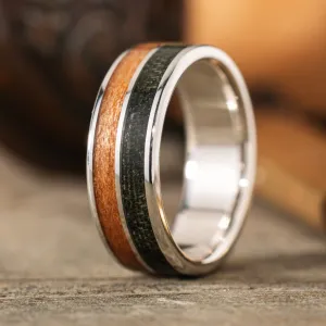 (In-Stock) The Air Force | Men's Silver Wedding Band with Propeller Wood & Air Force Flight Suit - Size 10.75 | 8mm Wide