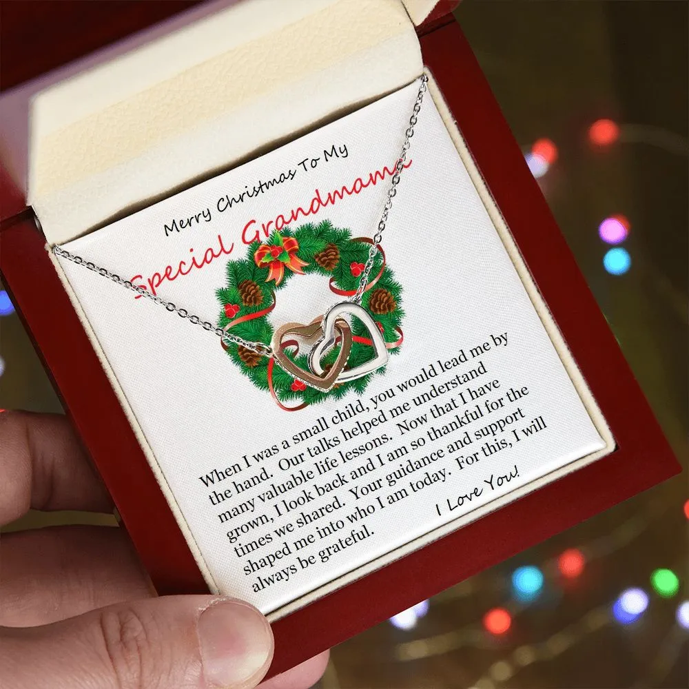 Interlocking Hearts Necklace, For Her, Grandmother, For Grandmama, Mother, Christmas, Birthday, with Message Card