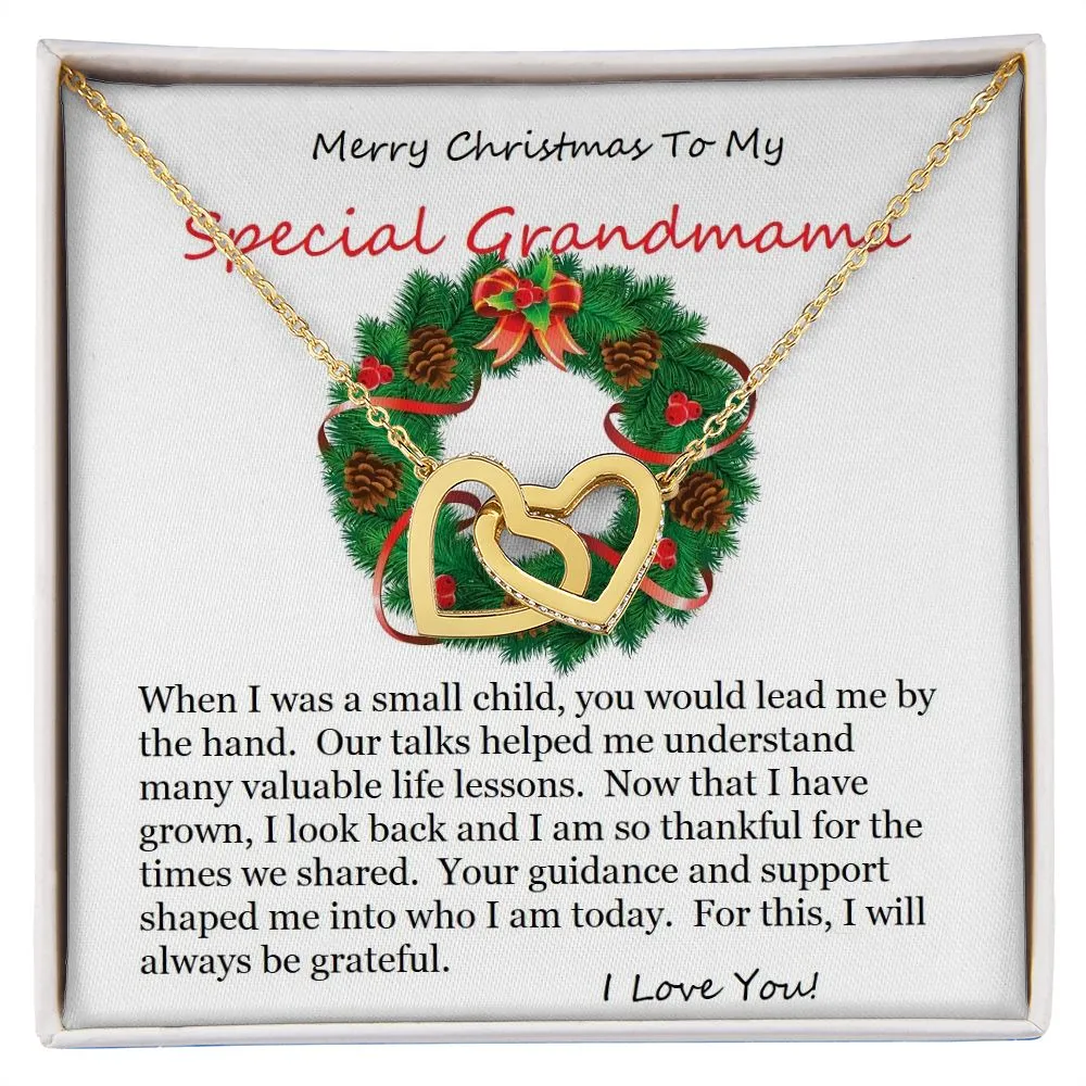Interlocking Hearts Necklace, For Her, Grandmother, For Grandmama, Mother, Christmas, Birthday, with Message Card