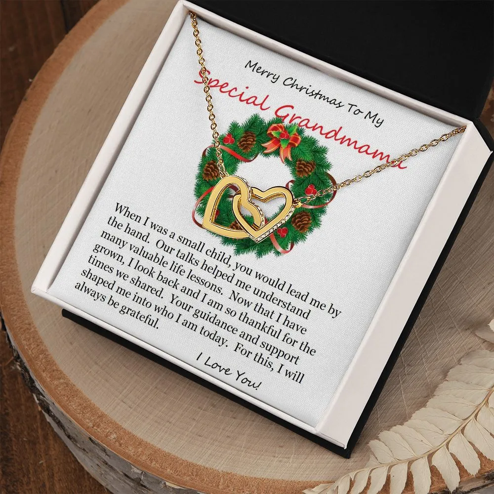 Interlocking Hearts Necklace, For Her, Grandmother, For Grandmama, Mother, Christmas, Birthday, with Message Card