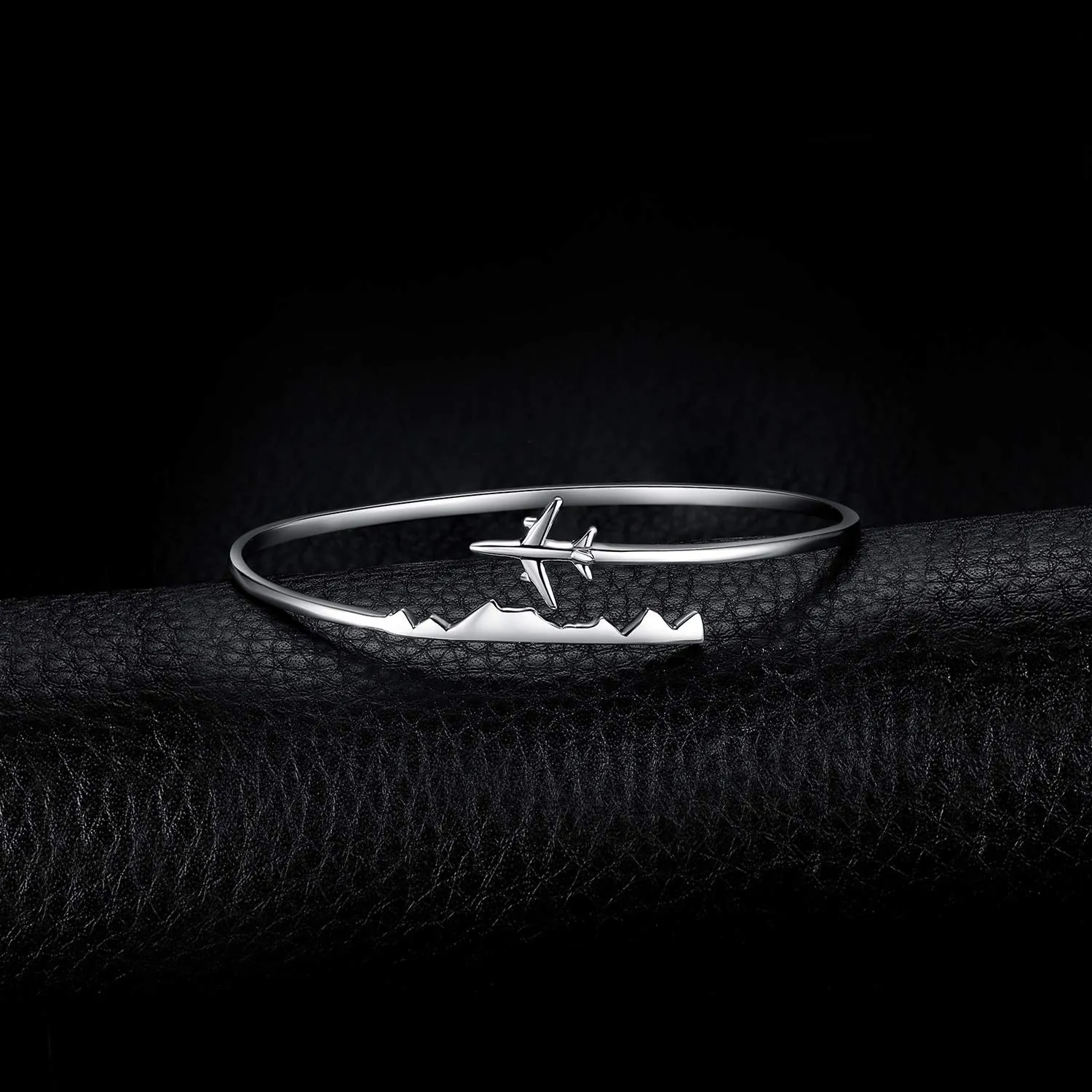 JewelryPalace 925 Sterling Silver World Travel Souvenir Airplane Adjustable Open Bangle Bracelet