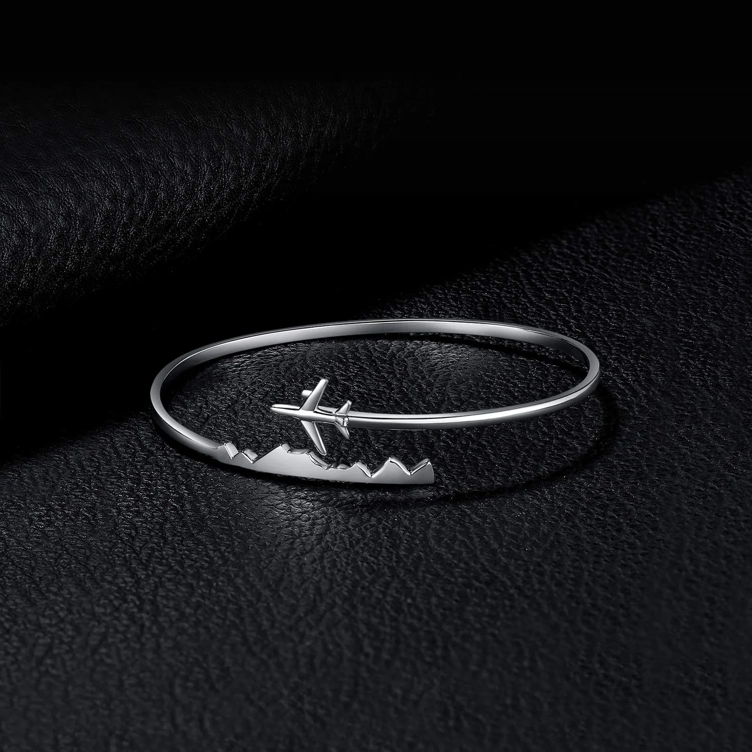 JewelryPalace 925 Sterling Silver World Travel Souvenir Airplane Adjustable Open Bangle Bracelet