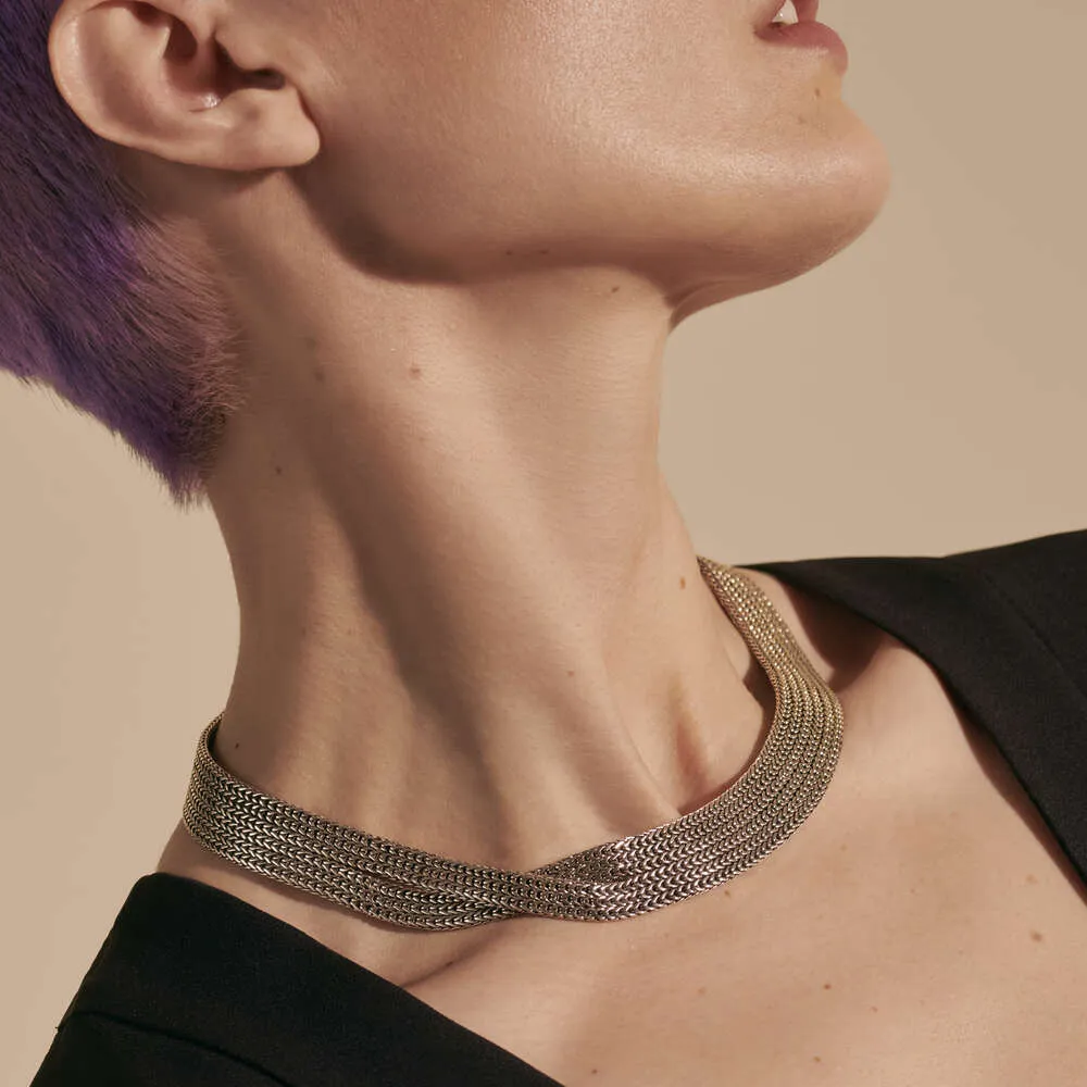 John Hardy Classic Chain Flat Woven Collar Necklace, 18"