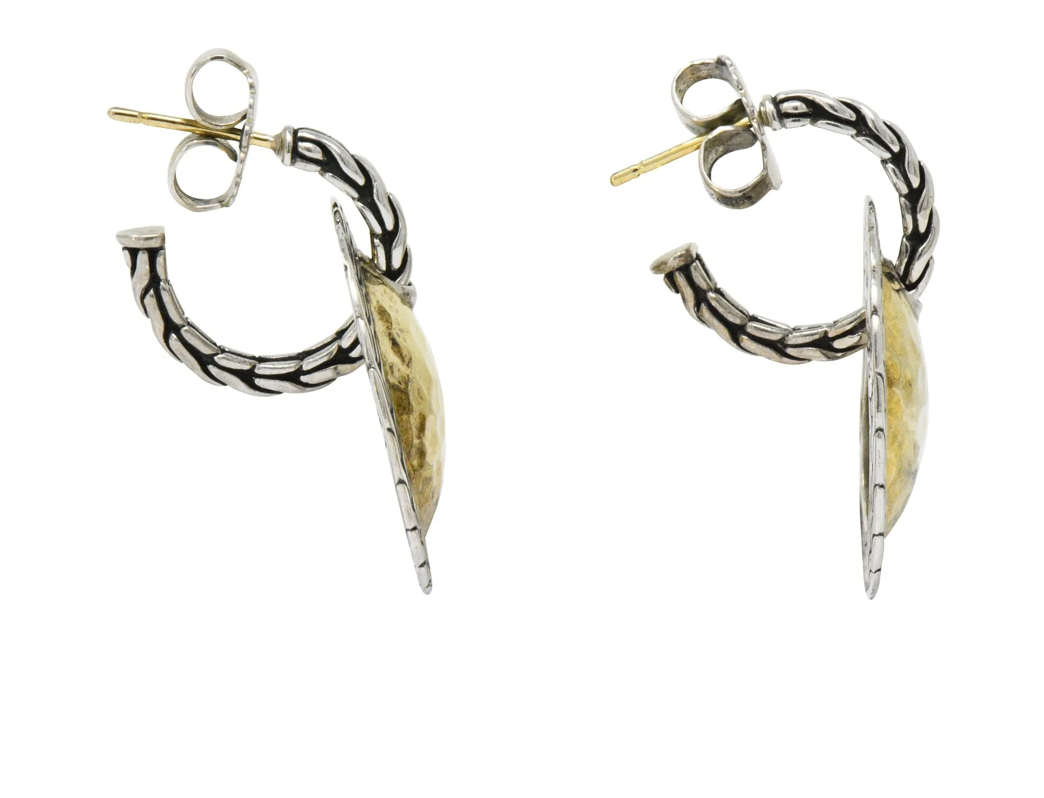John Hardy Sterling Silver 22 Karat Gold Classic Chain Drop Earrings