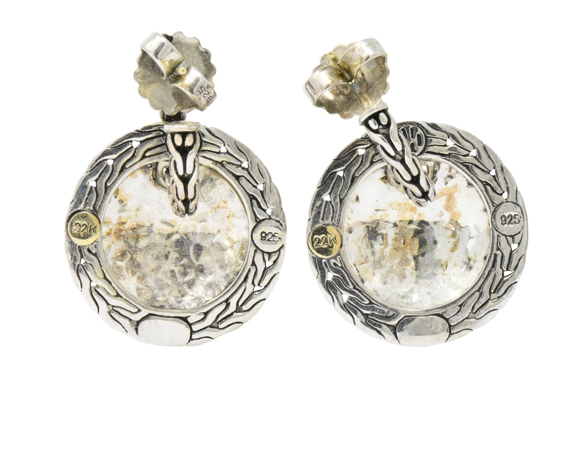 John Hardy Sterling Silver 22 Karat Gold Classic Chain Drop Earrings