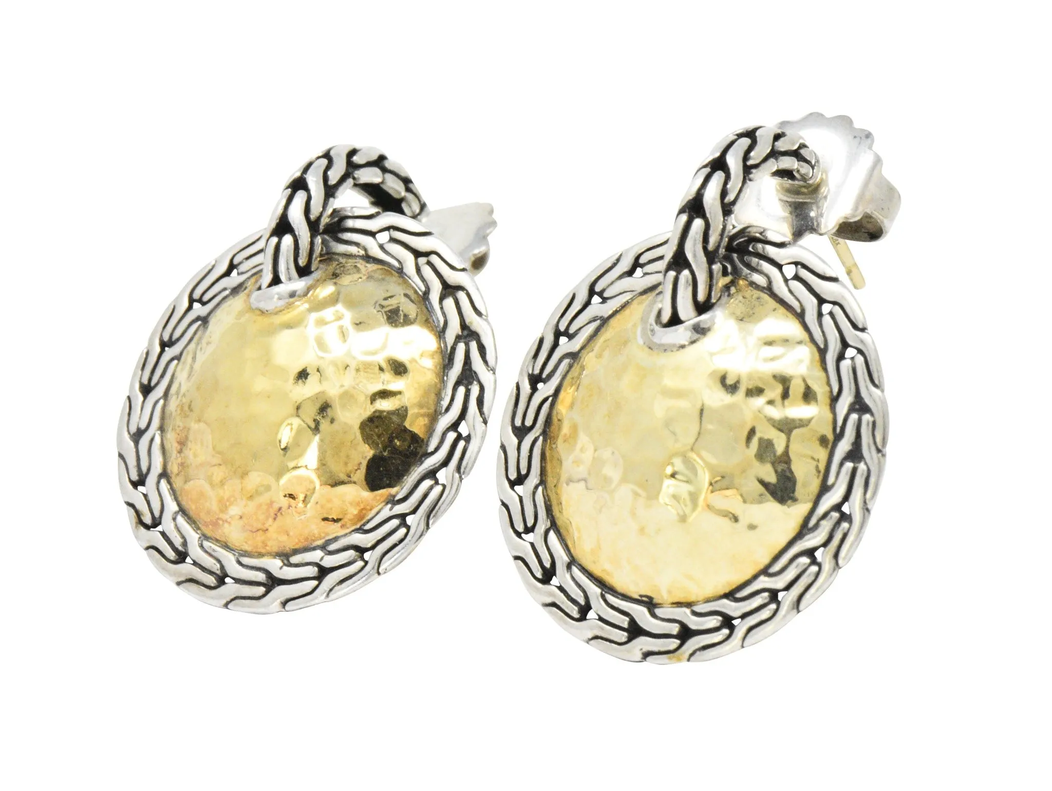 John Hardy Sterling Silver 22 Karat Gold Classic Chain Drop Earrings