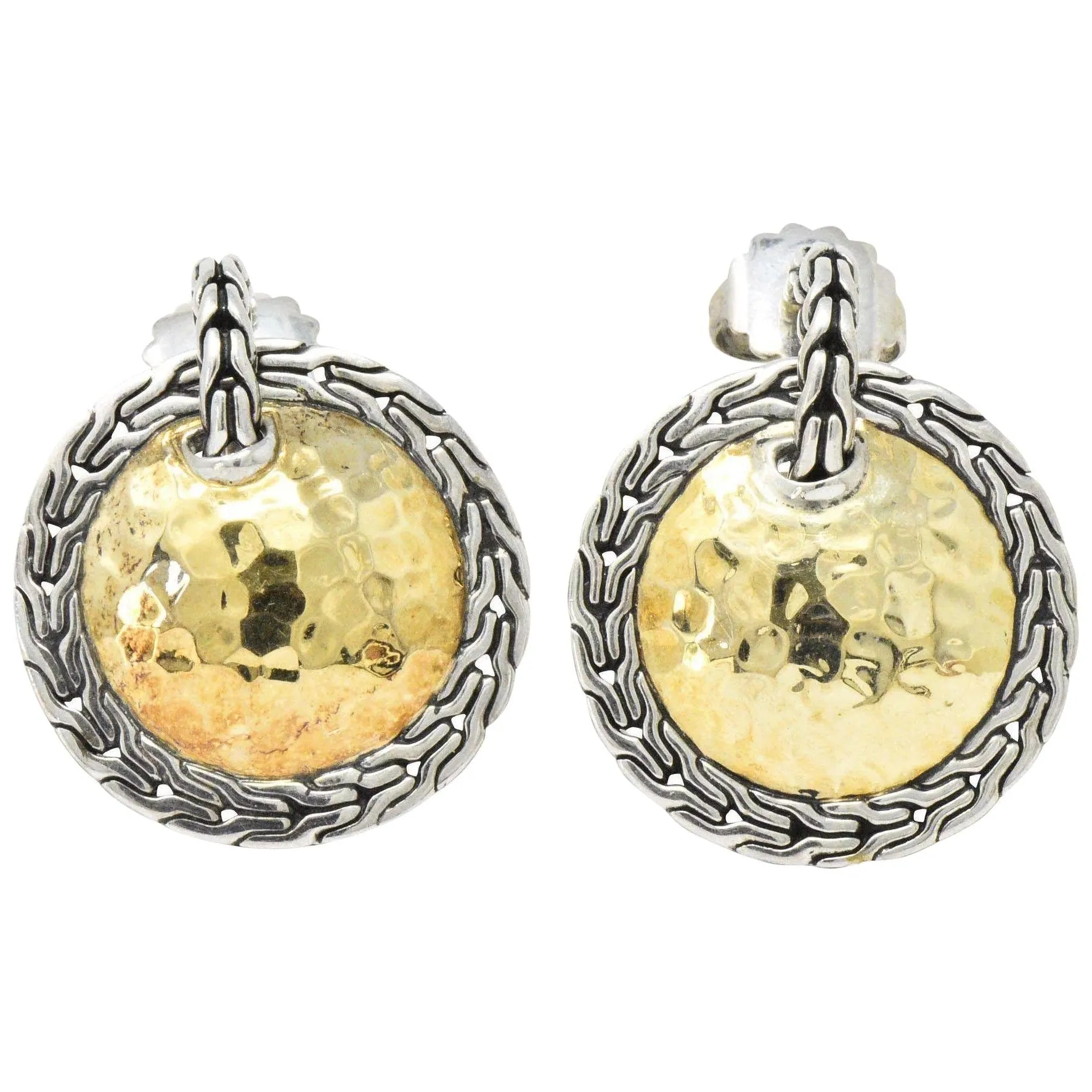 John Hardy Sterling Silver 22 Karat Gold Classic Chain Drop Earrings
