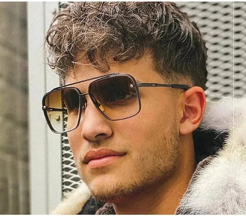 JOLLYNOVA Sunglasses, Fashion Square Pilot Sunglasses, Vintage Metal Gradient Glasses for Men and Women, B4104