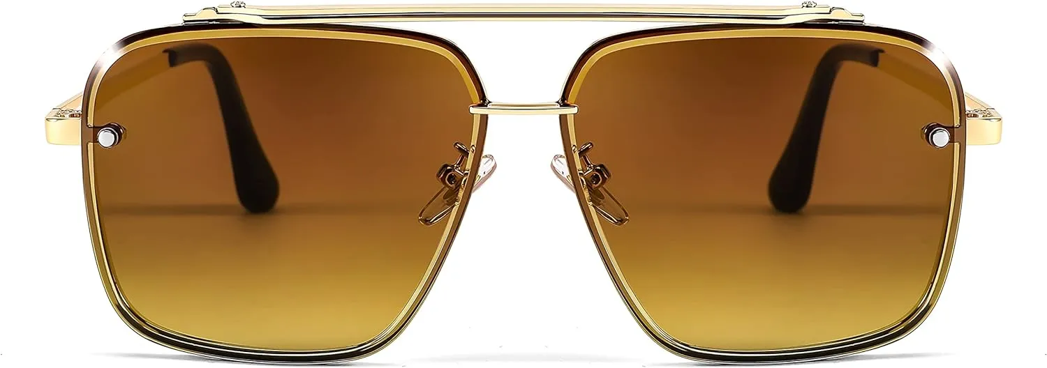 JOLLYNOVA Sunglasses, Fashion Square Pilot Sunglasses, Vintage Metal Gradient Glasses for Men and Women, B4104