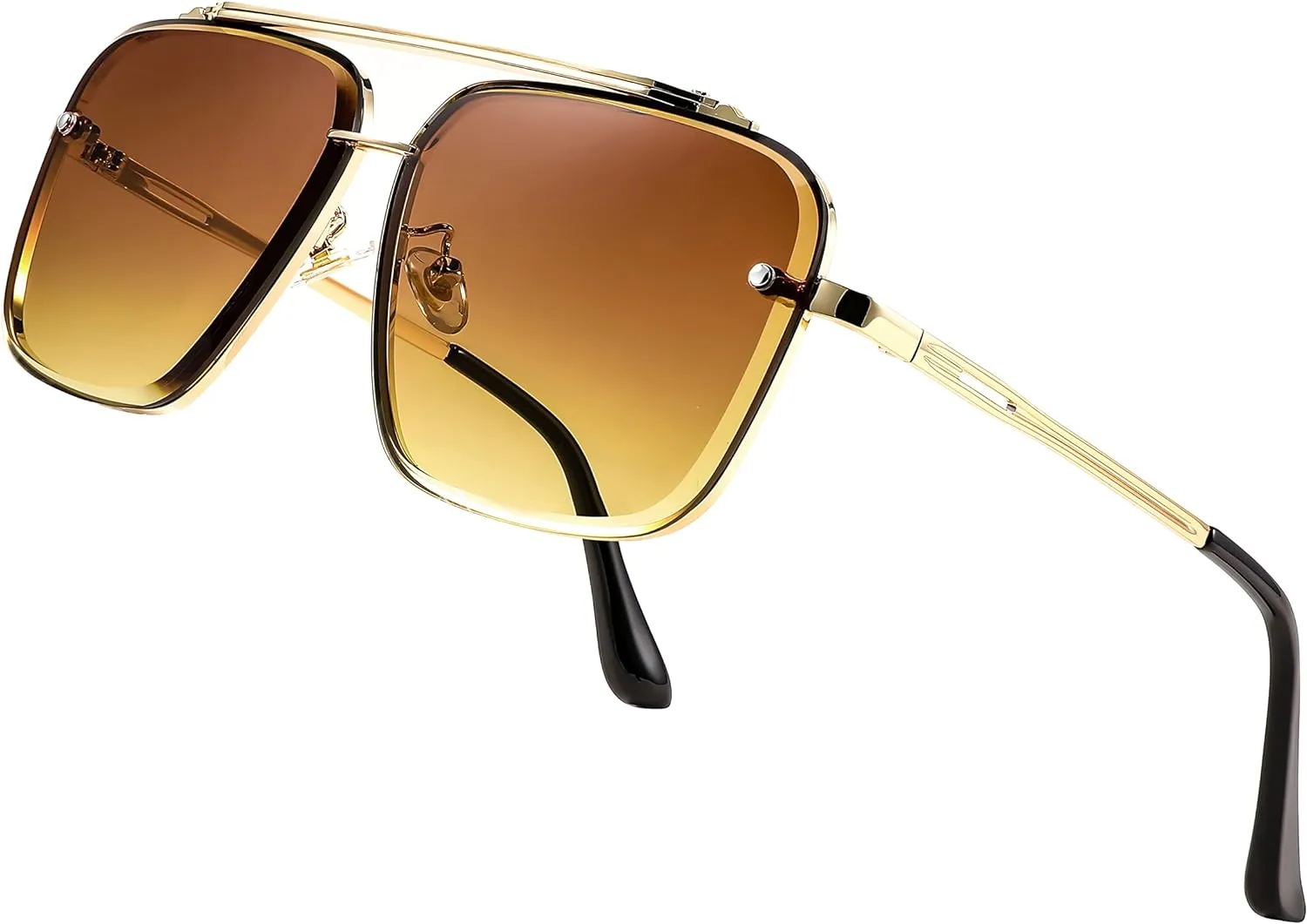 JOLLYNOVA Sunglasses, Fashion Square Pilot Sunglasses, Vintage Metal Gradient Glasses for Men and Women, B4104