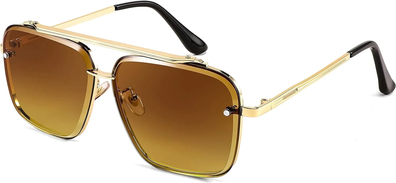 JOLLYNOVA Sunglasses, Fashion Square Pilot Sunglasses, Vintage Metal Gradient Glasses for Men and Women, B4104