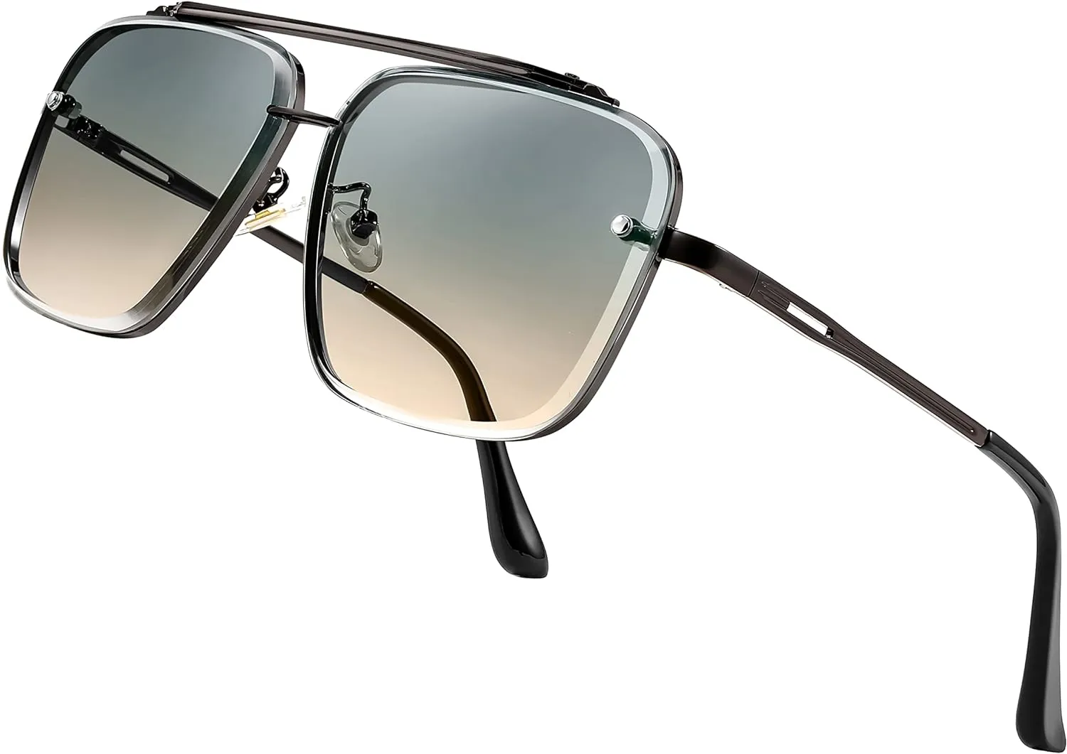 JOLLYNOVA Sunglasses, Fashion Square Pilot Sunglasses, Vintage Metal Gradient Glasses for Men and Women, B4104