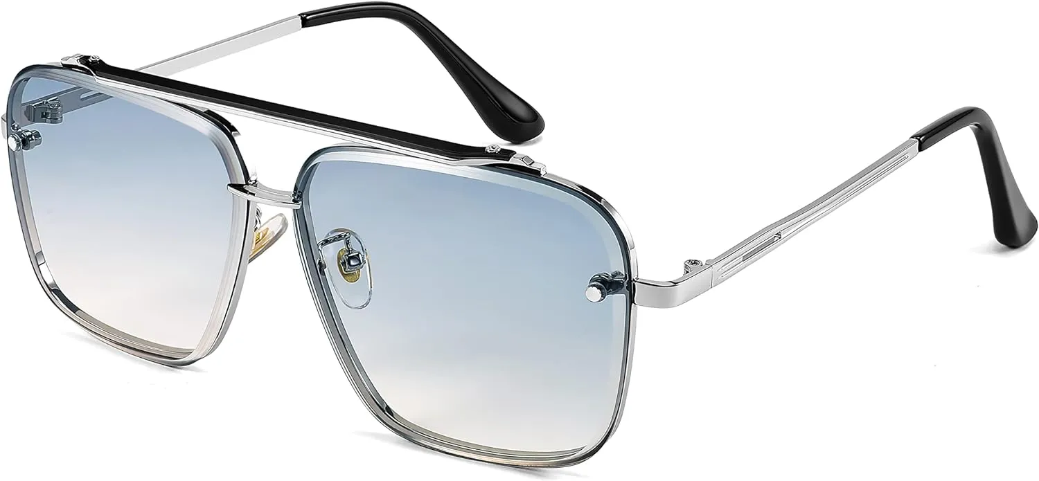 JOLLYNOVA Sunglasses, Fashion Square Pilot Sunglasses, Vintage Metal Gradient Glasses for Men and Women, B4104