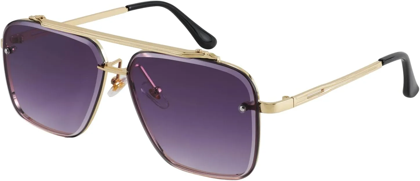 JOLLYNOVA Sunglasses, Fashion Square Pilot Sunglasses, Vintage Metal Gradient Glasses for Men and Women, B4104