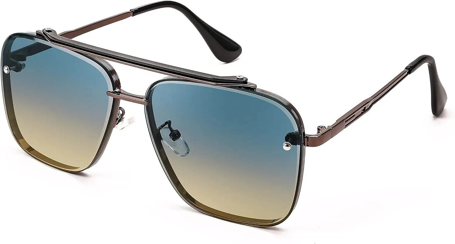 JOLLYNOVA Sunglasses, Fashion Square Pilot Sunglasses, Vintage Metal Gradient Glasses for Men and Women, B4104