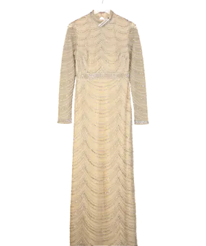 Karen Millen Nude Embellished Woven Long Sleeved Maxi Dress UK 10