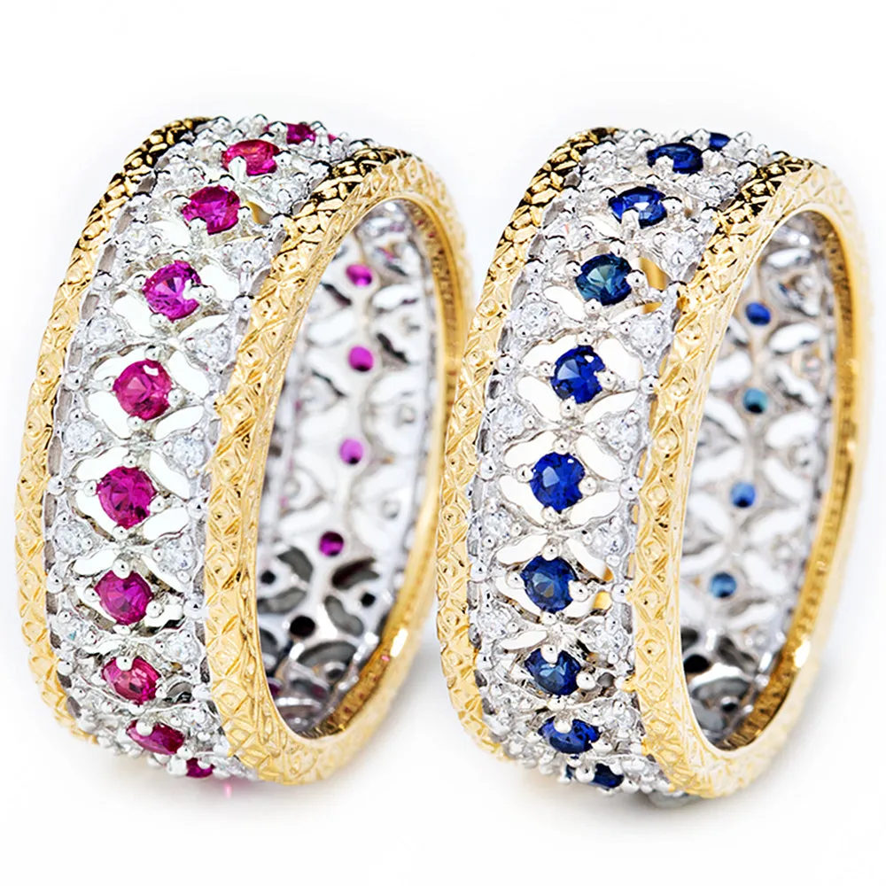 Lace Filigree Diamond Sapphire Ruby Eternity Ring