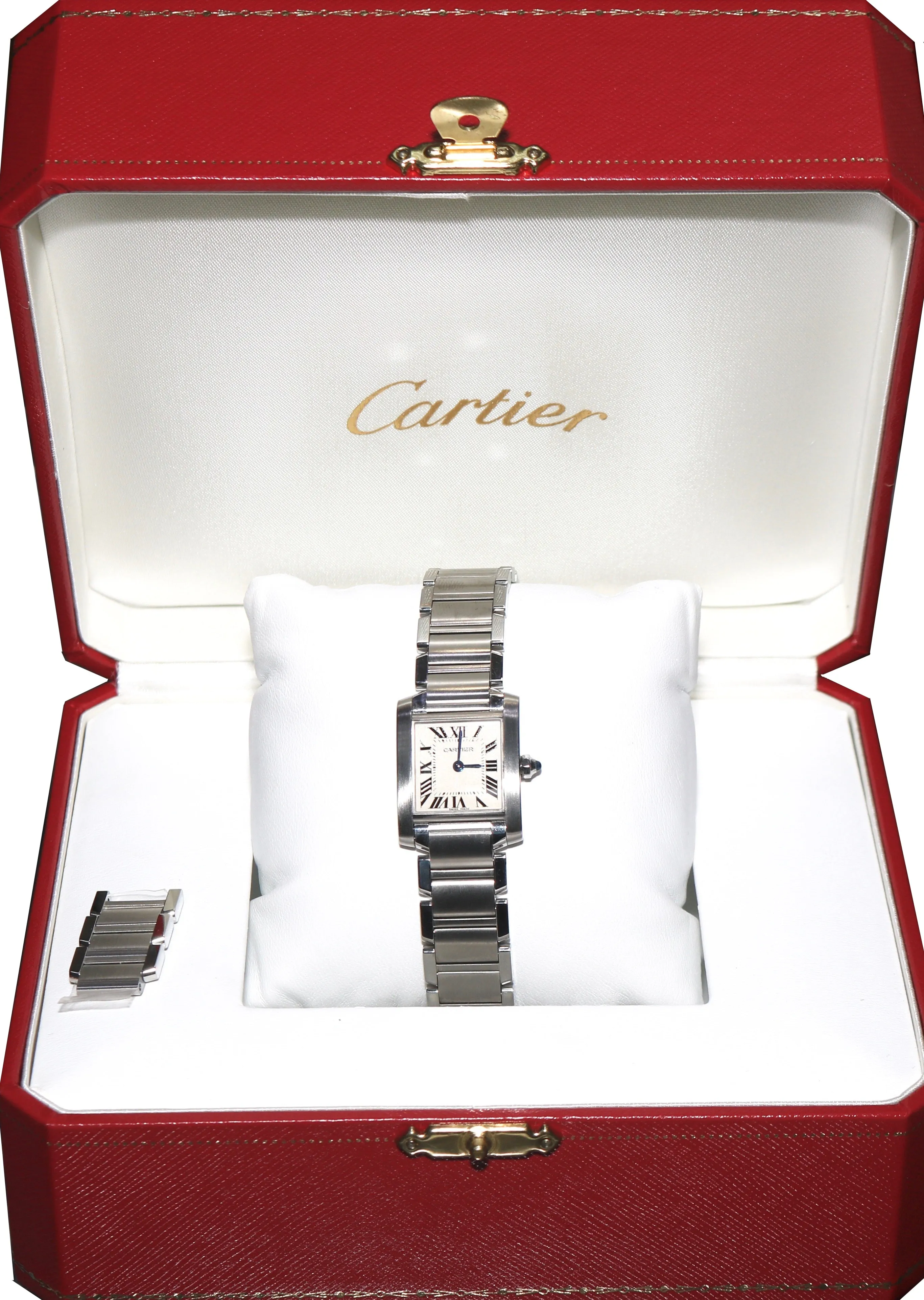 Ladies Cartier Tank Francaise 2384 Stainless Silver Ivory Roman Quartz Watch