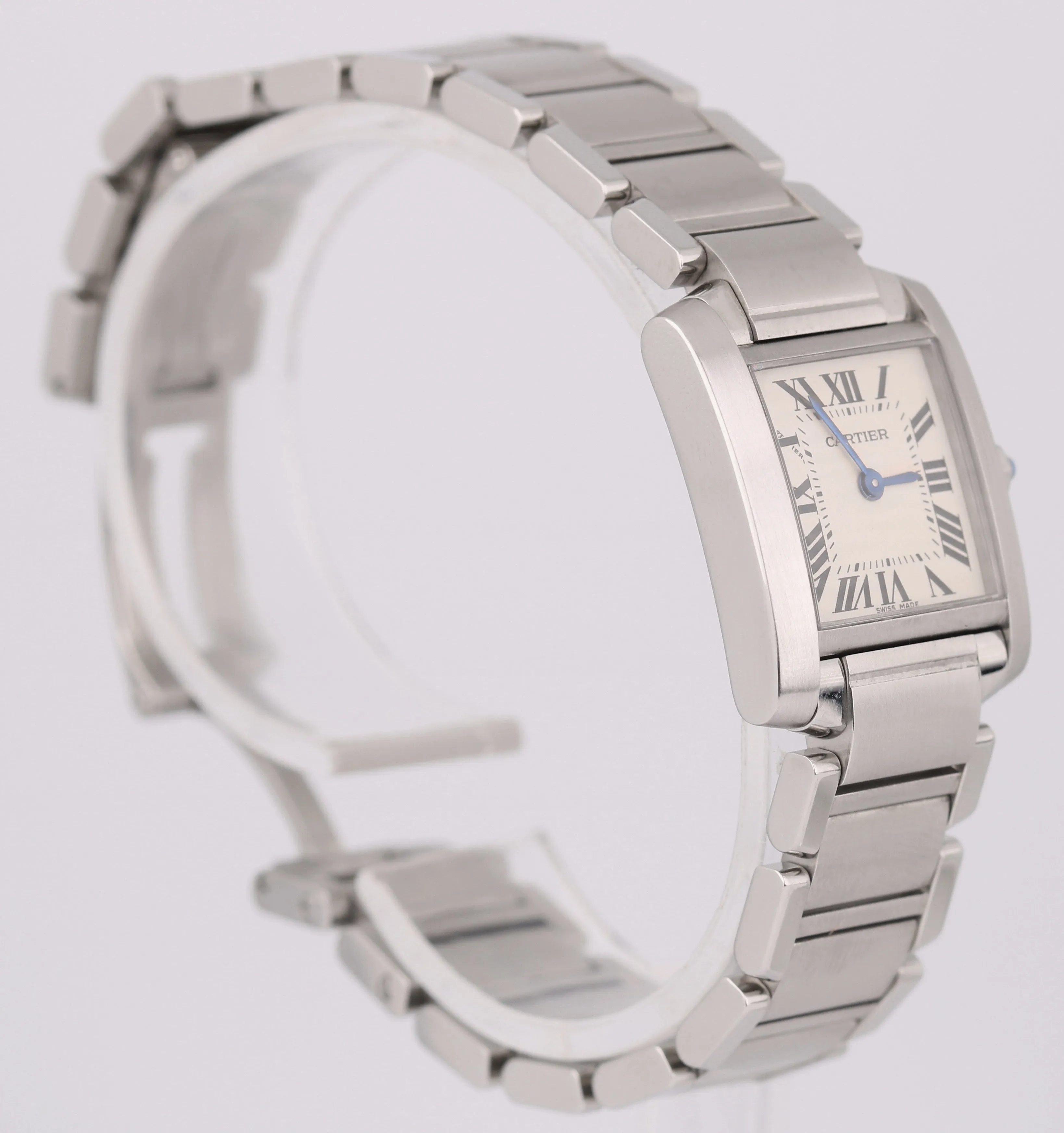 Ladies Cartier Tank Francaise 2384 Stainless Silver Ivory Roman Quartz Watch