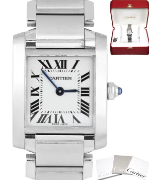Ladies Cartier Tank Francaise 2384 Stainless Silver Ivory Roman Quartz Watch
