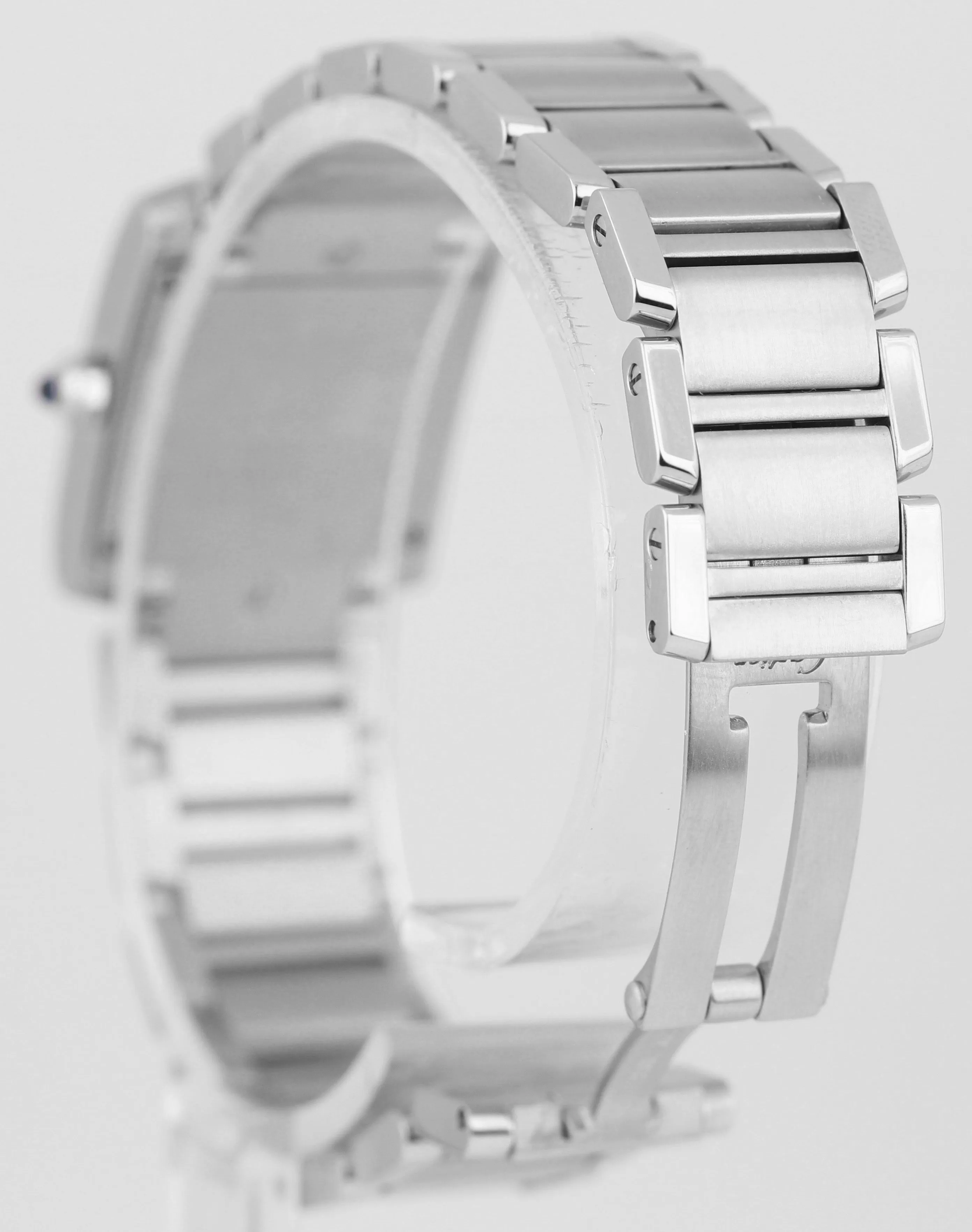 Ladies Cartier Tank Francaise 2384 Stainless Silver Ivory Roman Quartz Watch